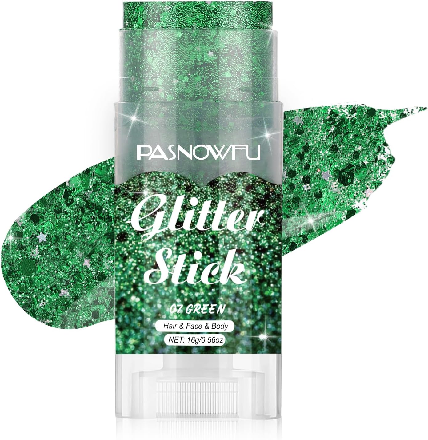 Detalle de PASNOWFU Glitter Stick Vert Émeraude — Gel pour visage et corps, accessoire festival et cosplay