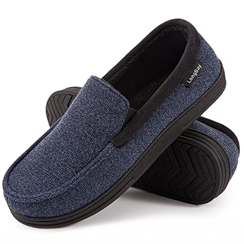 Detalle de LongBay Men's Moccasin Slippers Memory Foam – Navy Blue (UK 10)