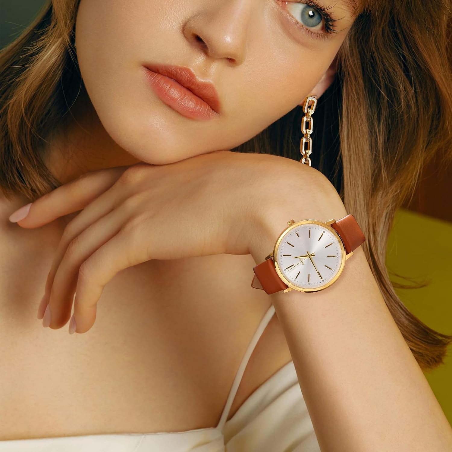 Thumbnail 4 de BUREI Damen Uhr Minimalistisch Analog Quarz