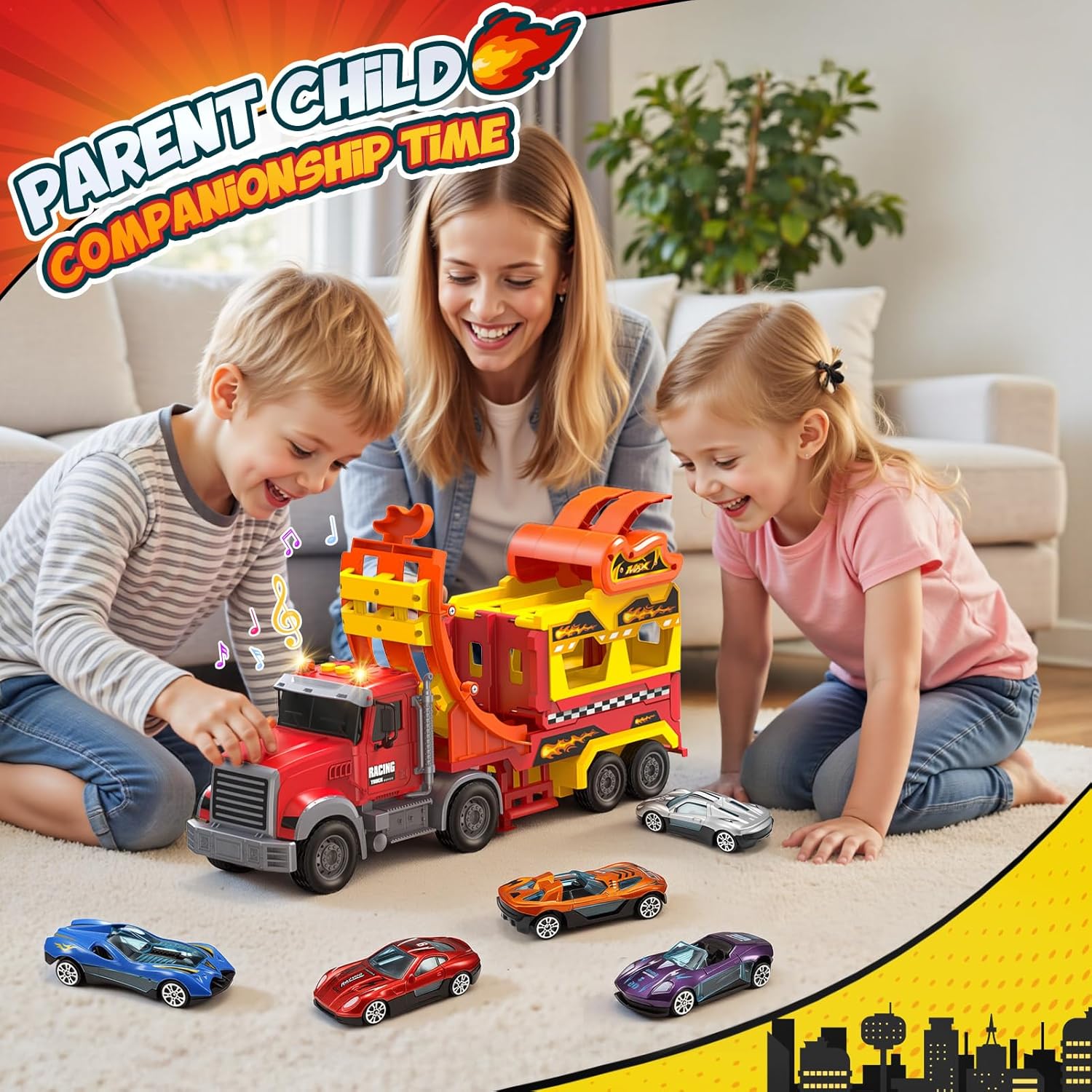 Detalle de EUCOCO Camion Transporteur 2 en 1 pour Enfants 2–6 ans – Circuit et garage nomade