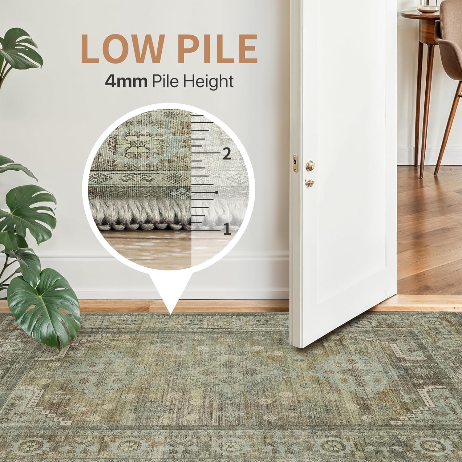 Thumbnail 5 de GENIMO Rugs Living Room 200x290cm: Washable Green Vintage Rug with Non-Slip Backing