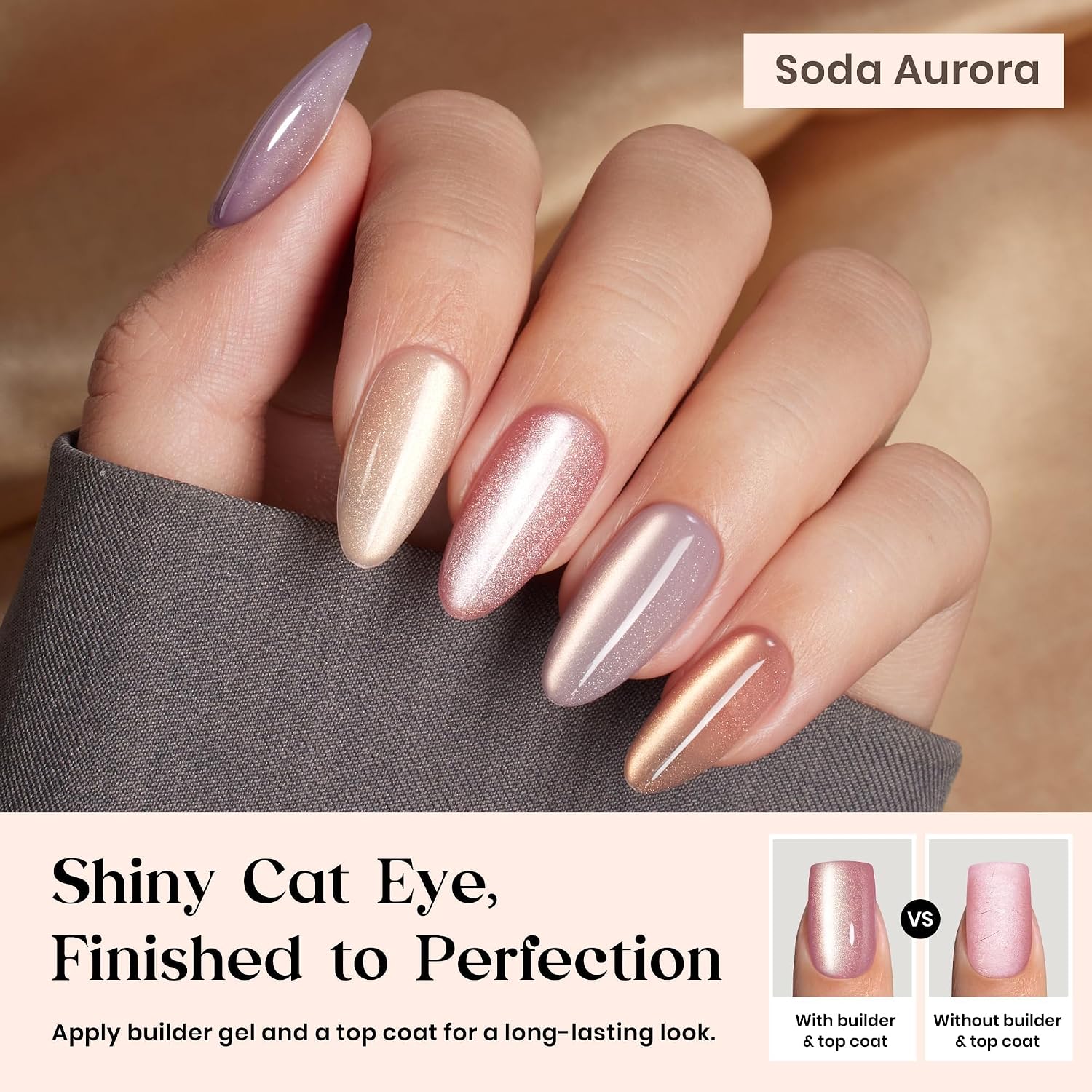 Thumbnail 3 de Beetles Cat Eye Press On Nails (7 Nude Colors, Medium Almond, 16 Sizes, 224 pcs) — Magnetic Shimmer, Salon-Like Fit