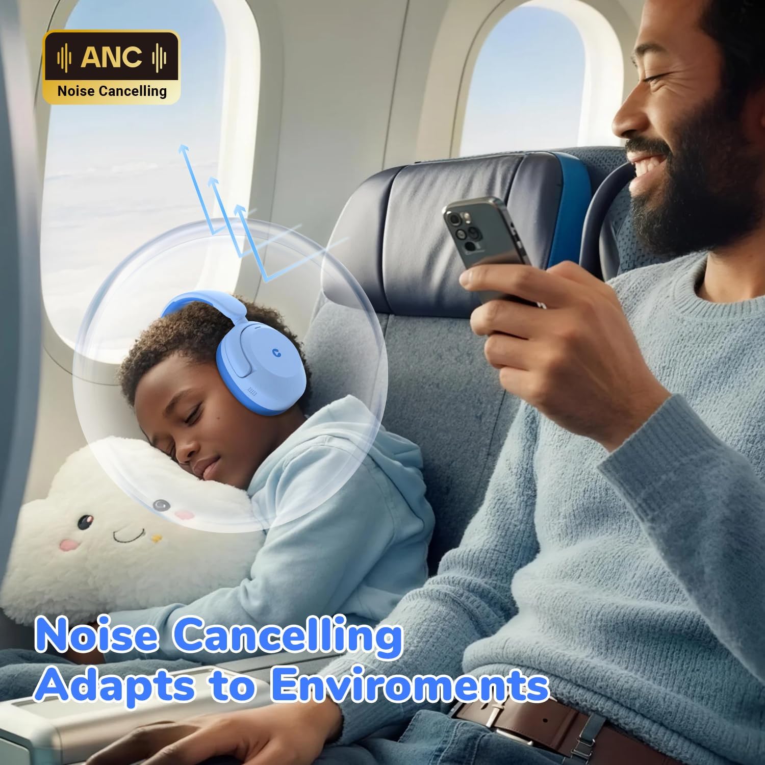 Detalle de iClever Noise Cancelling Kopfhörer Kinder Bluetooth – 60 Std. Spielzeit, 80 dBA Lautstärkebegrenzung, Bluetooth 5.4
