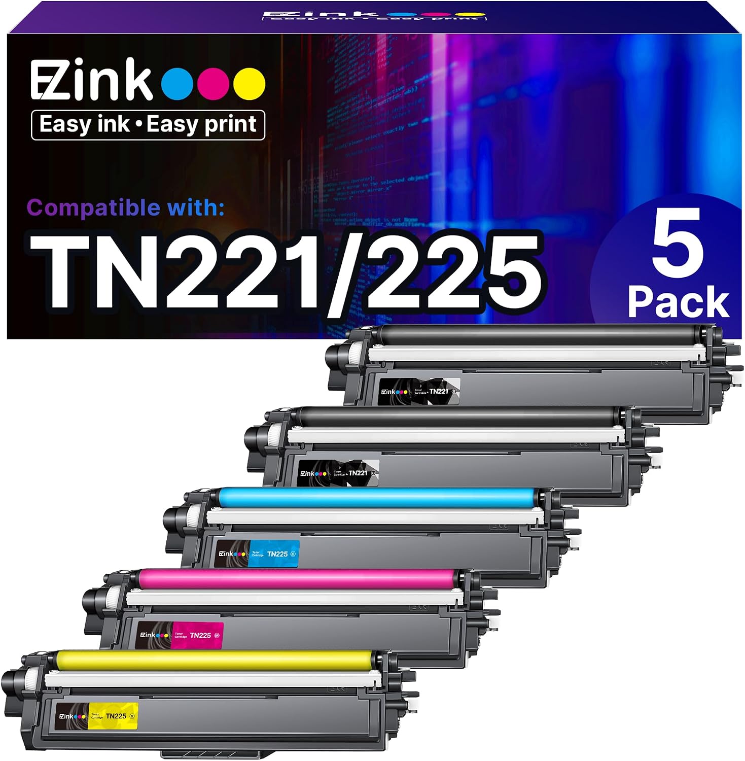 Detalle de E-Z Ink TN221 TN225 Compatible Toner Cartridges, 5-Pack for Brother Printers