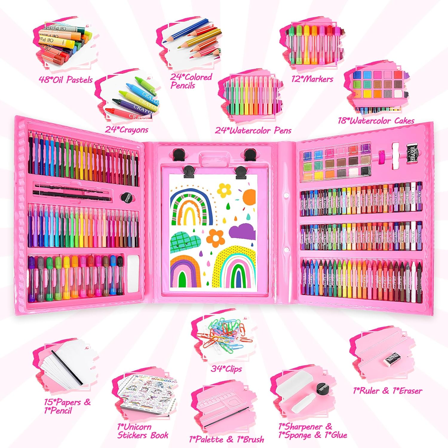 Thumbnail 1 de HappyGoLucky Unicorn Gifts for Girls – 208-Piece Art Set for Kids Aged 3–9