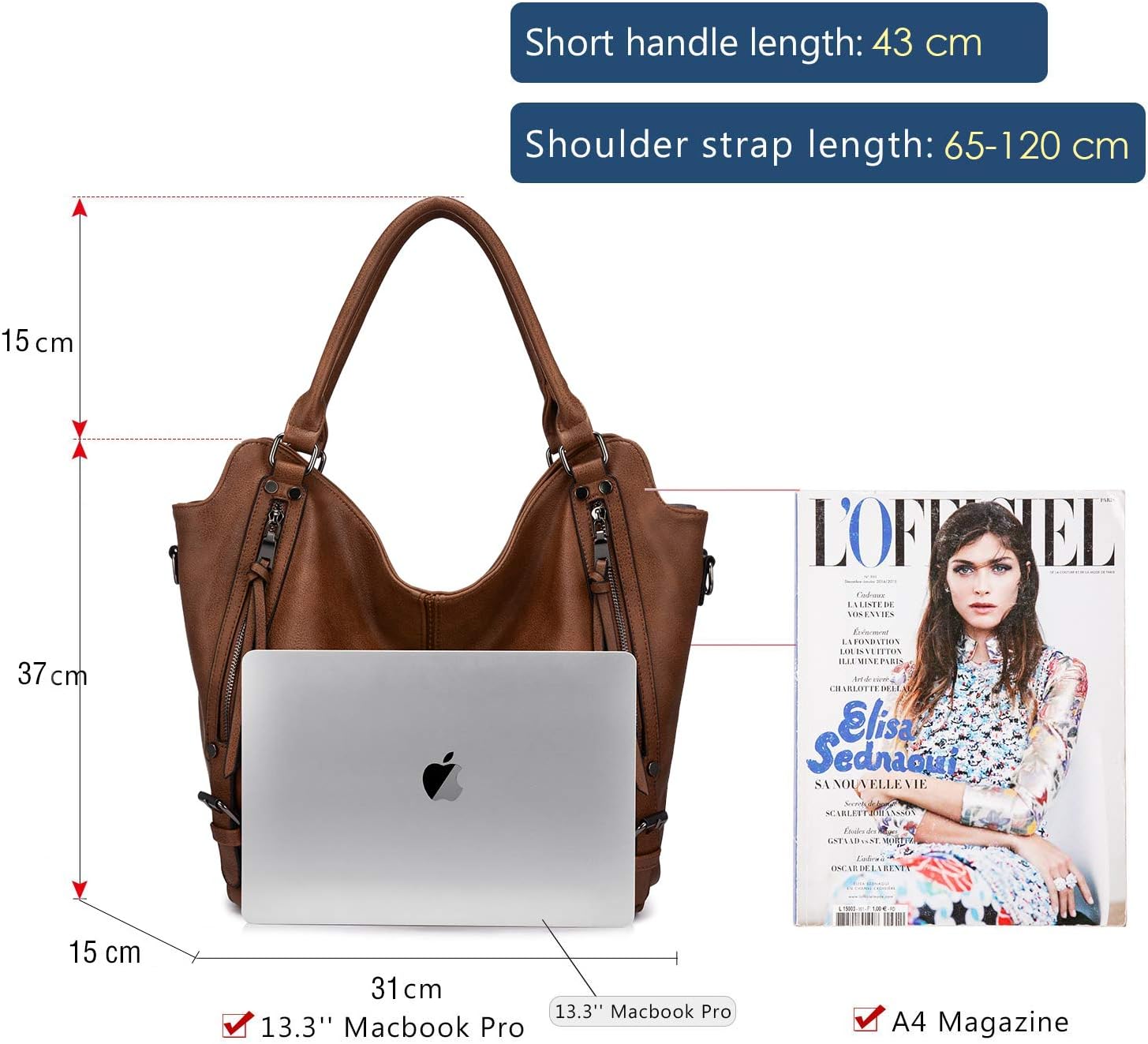 Detalle de Realer Sac à main femme en cuir PU avec bandoulière amovible + pochette assortie, marron