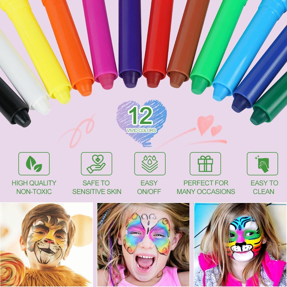 Detalle de URAQT Lot de 12 marqueurs de peinture pour le visage – Crayons de couleur non toxiques pour visage et corps