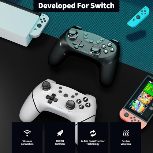 Detalle 2 de AceGamer 2pc Manette sans Fil pour Switch2/1/Lite/OLED – Double vibration, tir rapide et réveil d’un bouton (Noir & Blanc)