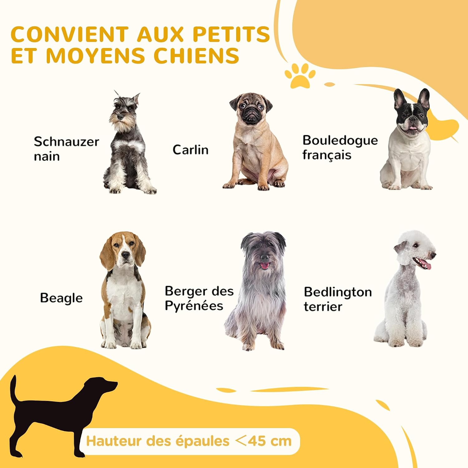 Detalle de PawHut Barrière de sécurité pour chien à 2 panneaux réglable 63-106 x 44 x 67 cm, bois de pin et acier, blanc