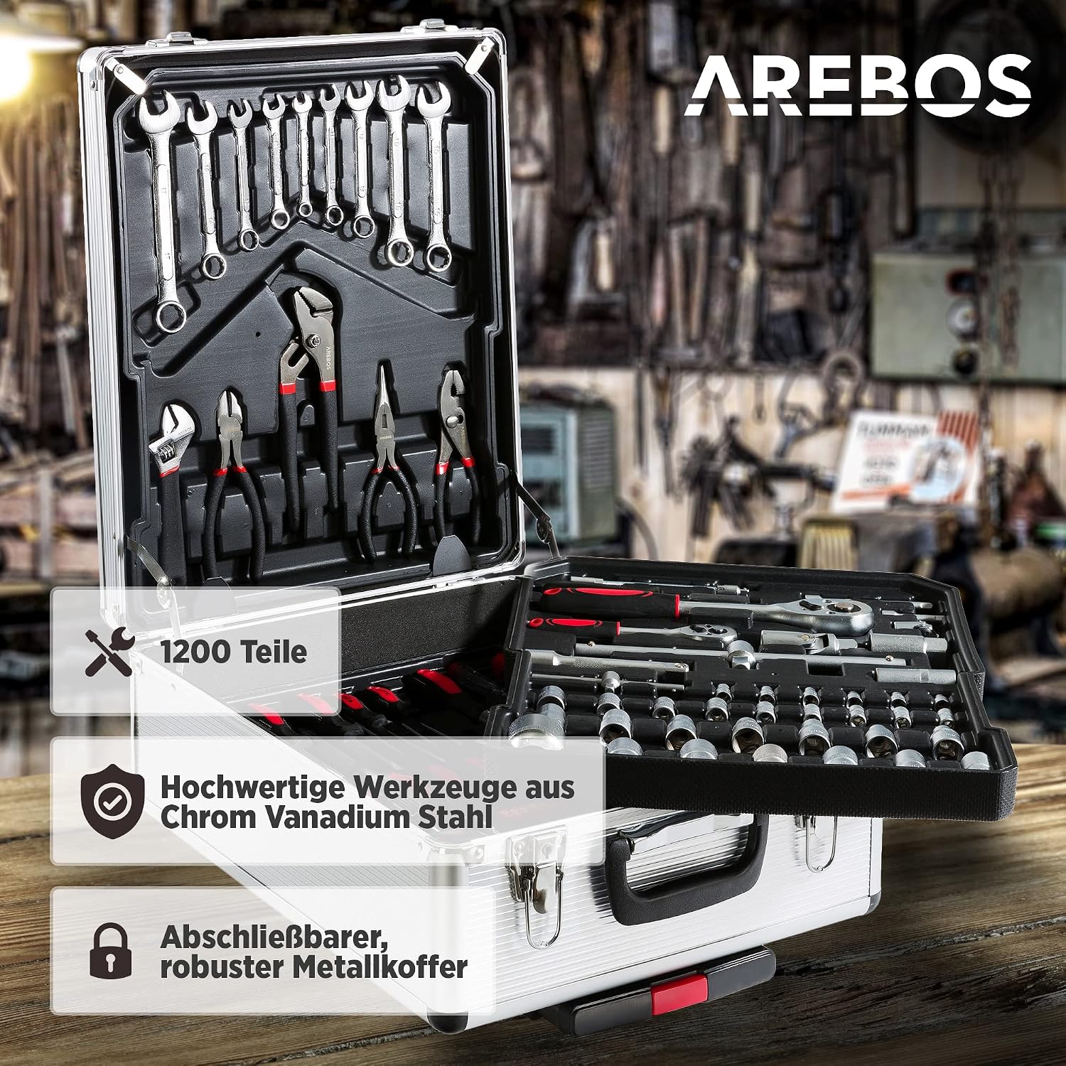 Thumbnail 3 de Arebos Werkzeugkoffer 1200-tlg mit Rollen