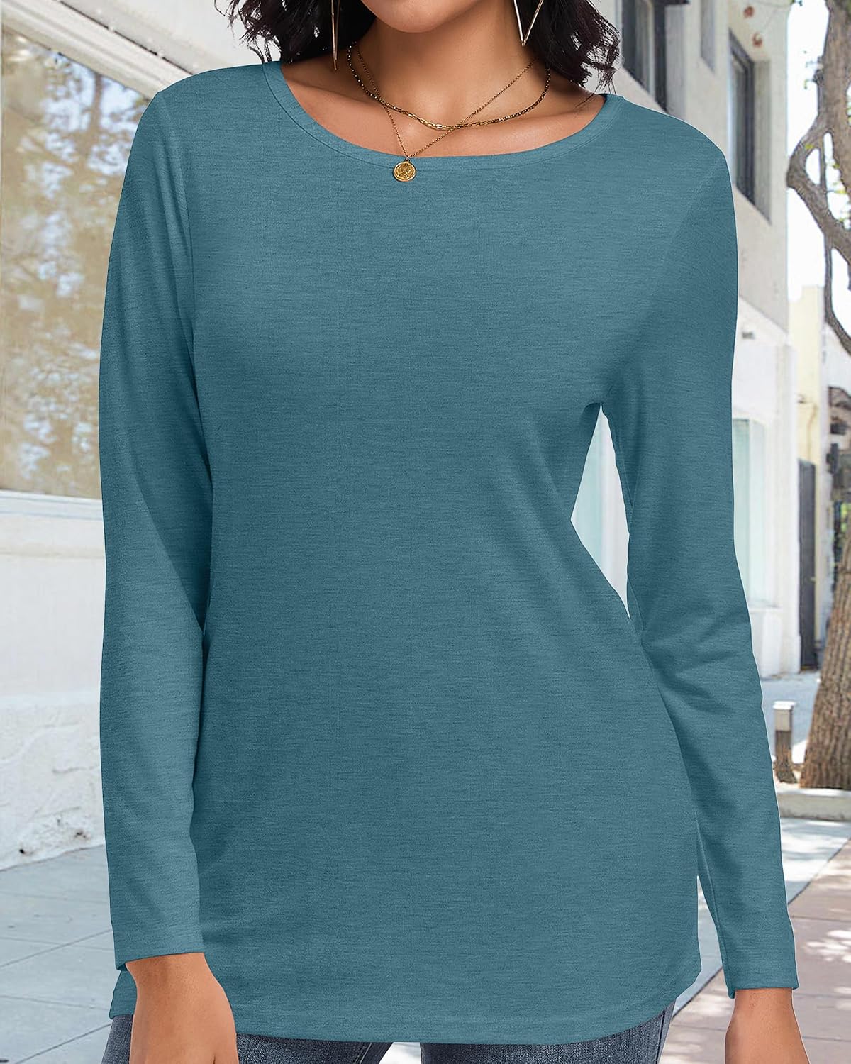 Detalle 2 de CHICALLURE Women's Long-Sleeve Crew-Neck T-Shirt, Loose Fit, Breathable