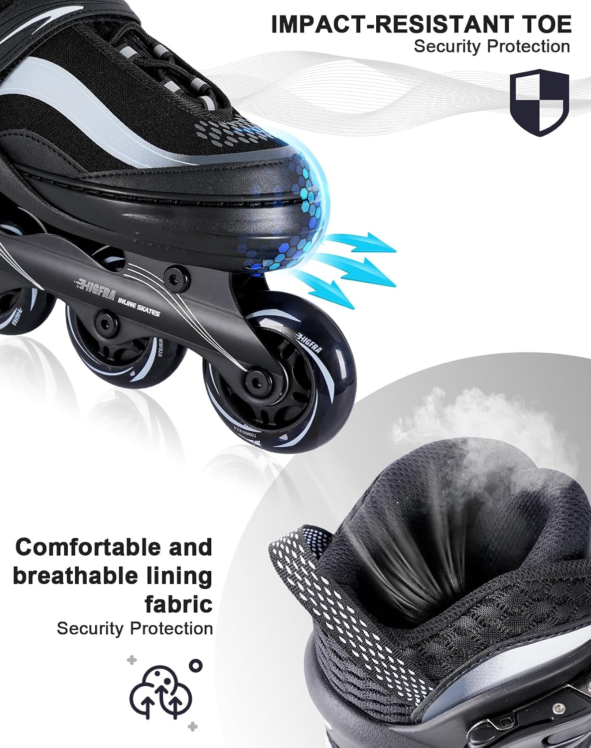Detalle 2 de Higfra LED Light-Up Inline Skates for Kids, 4-Size Adjustable, 82A PU Wheels