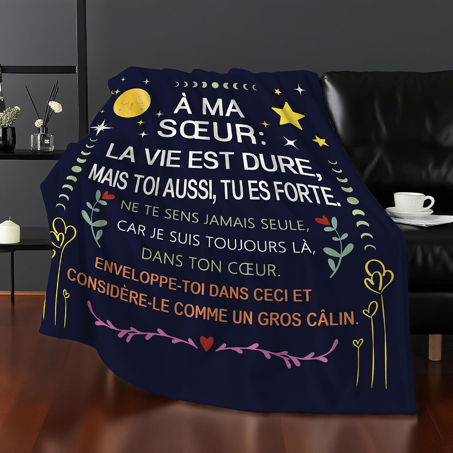 Detalle de Amorea À ma Meilleure Amie La Vie est Dure… plaid couverture en flanelle (150 x 130 cm)