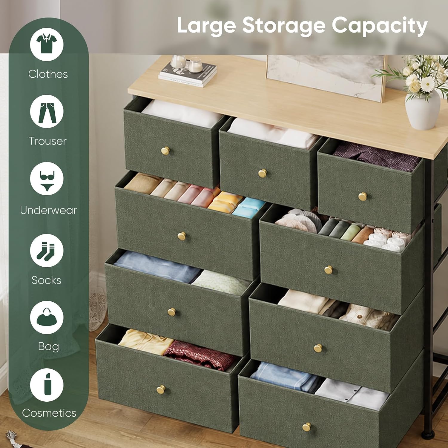 Detalle 2 de HAPPYMONT Fabric Dresser with 9 Drawers