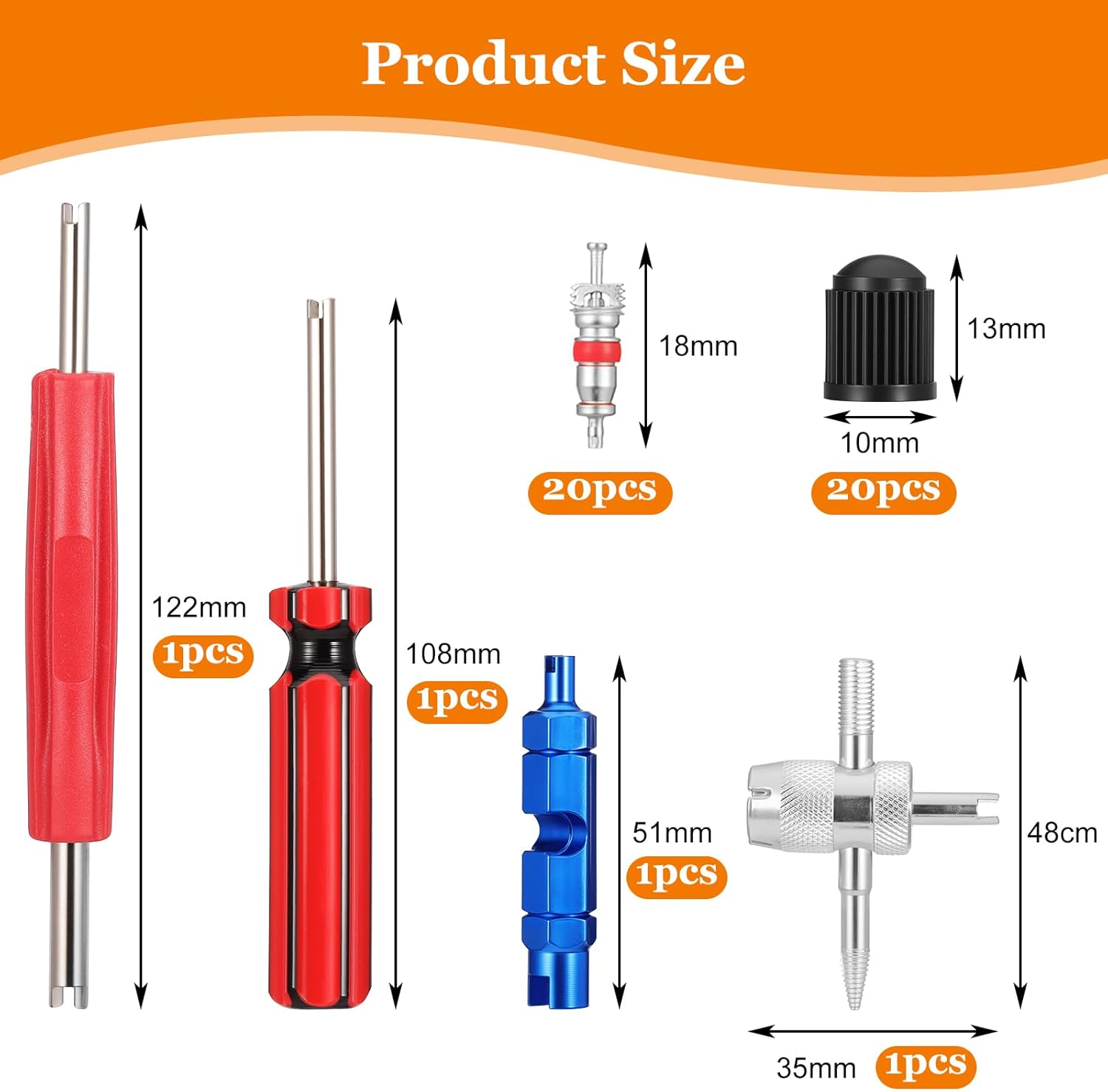 Detalle de Coptiner 44 Pcs Tyre Repair Kit with Valve Core Tools and Caps – Complete Valve Maintenance Set