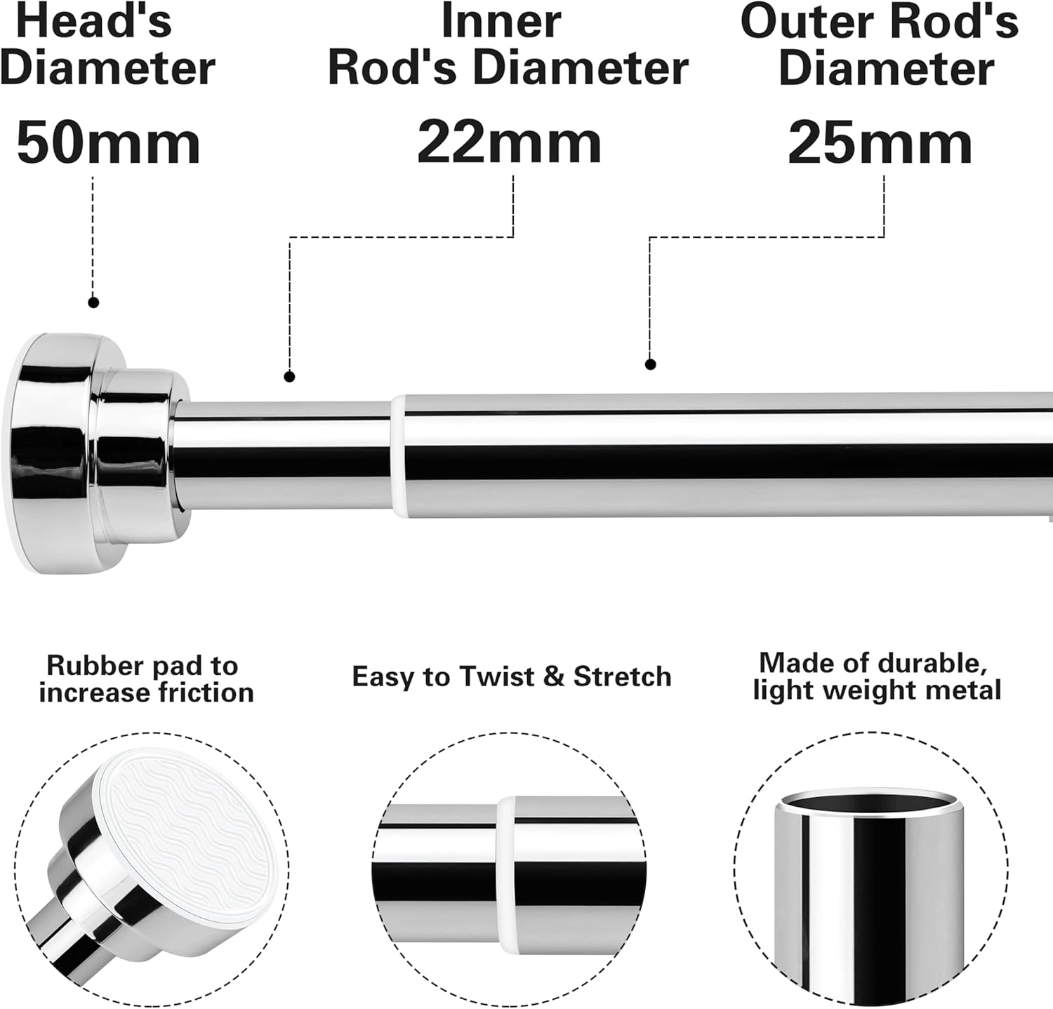 Thumbnail 4 de Stainless Steel Extendable Shower Curtain Rod 130–193 cm