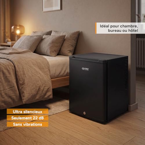Detalle de TZS First Austria Mini réfrigérateur 40 L silencieux – Mini-frigo noir mat avec porte réversible et lumière