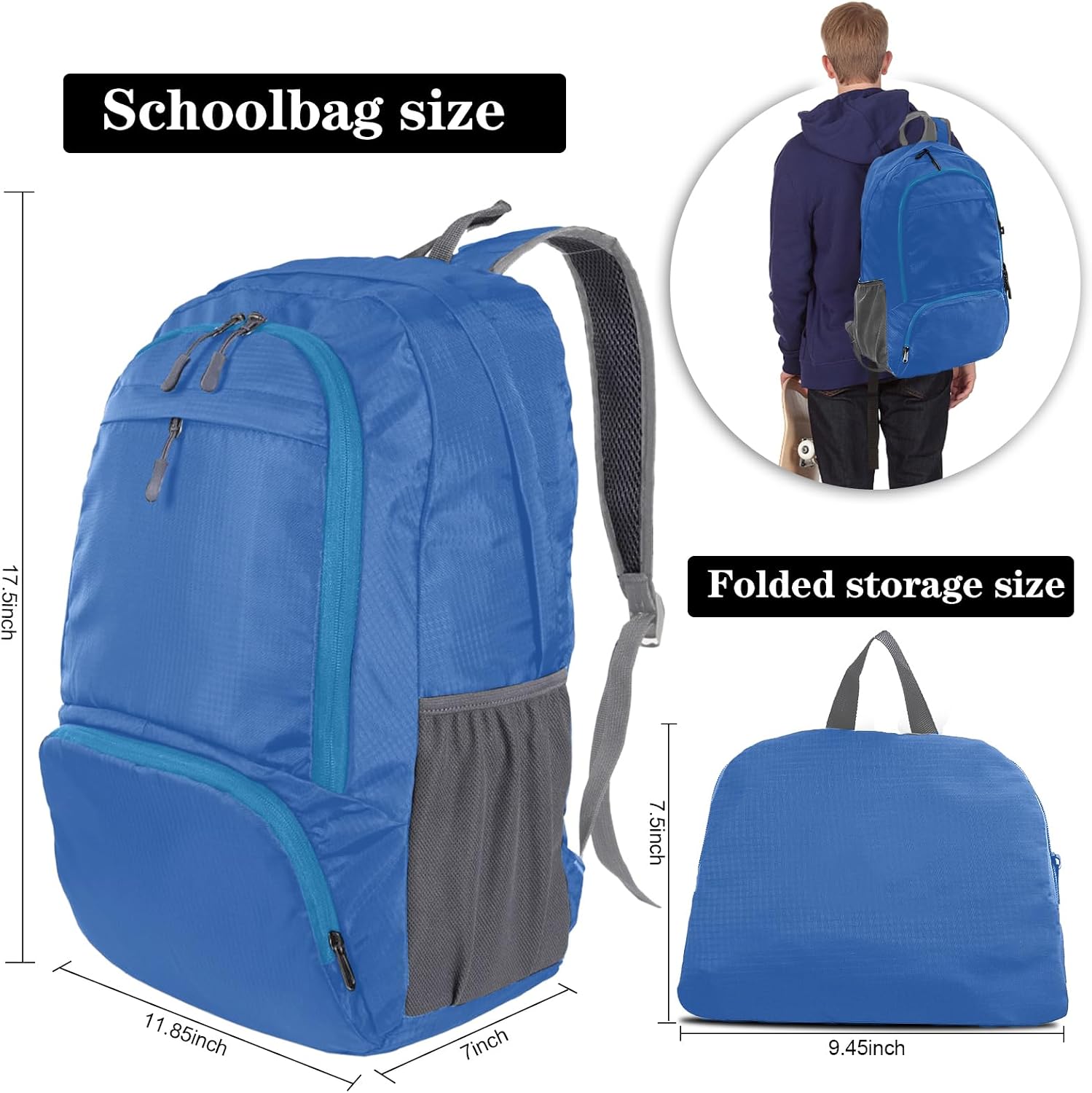 Detalle 2 de Dewellyoo lightweight foldable packable rucksack – waterproof, breathable daypack for outdoor, travel and school