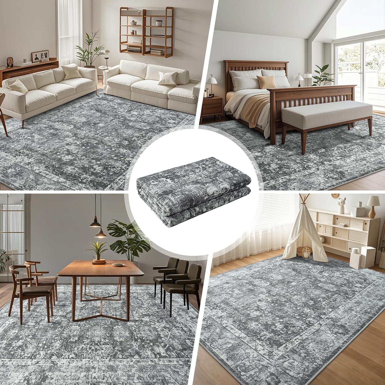 Thumbnail 5 de Vintage 8x10 Floral Area Rug, Machine Washable 🧾