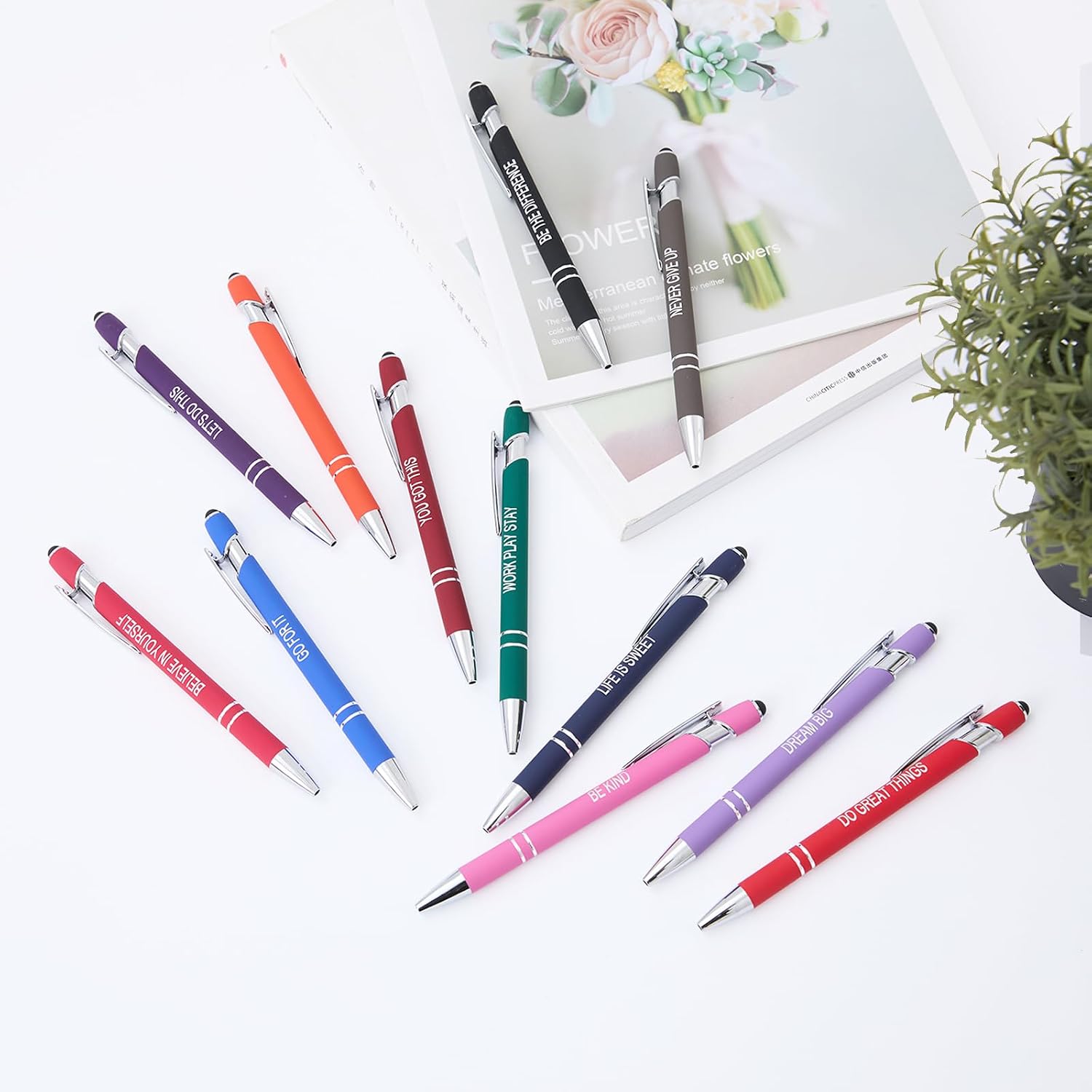 Detalle 2 de Actsun JL094-3Z Motivational Ballpoint Pens, 12-Pack with Stylus Tips