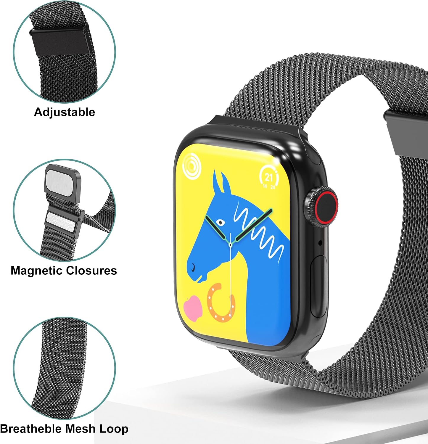 Detalle 2 de Higgs Metal Strap for Apple Watch — 38–42mm Magnetic Mesh Band