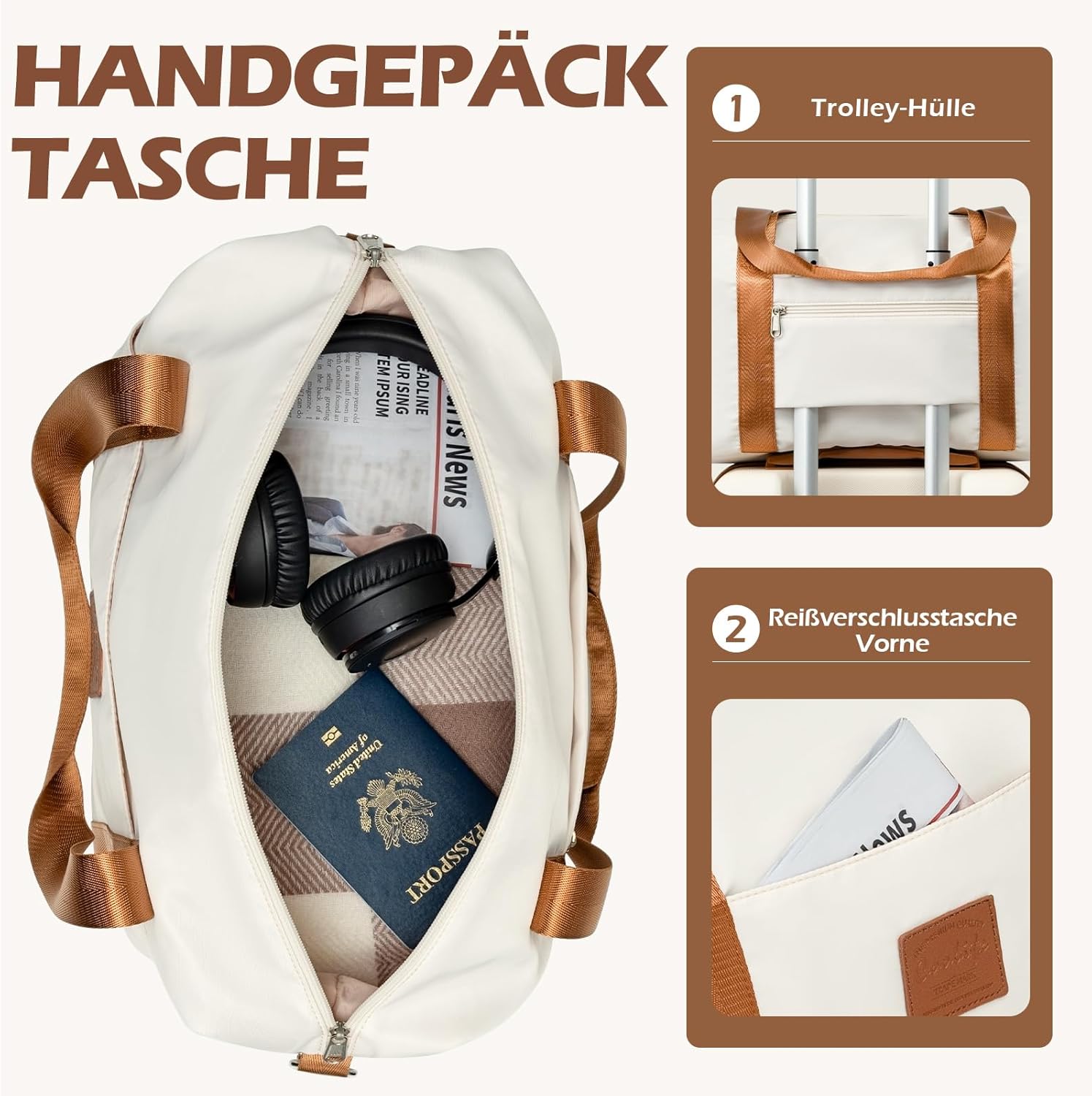 Detalle de COOLIFE Handgepäck-Koffer Set (55×35×20 cm) + 20‑L Reisetasche (40×25×20 cm) mit TSA-Schloss und 4 Silent Spinner-Rädern