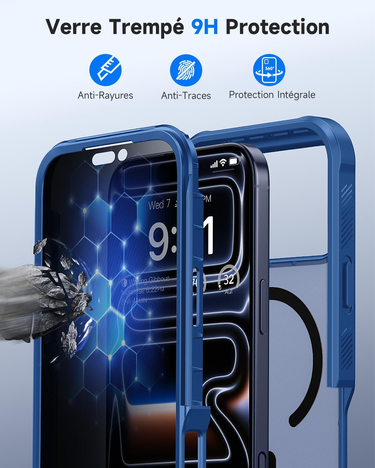 Thumbnail 3 de Coque Magnétique Seacosmo pour iPhone 17 Pro Max — Verre trempé anti-espion, MagSafe, dos translucide bleu