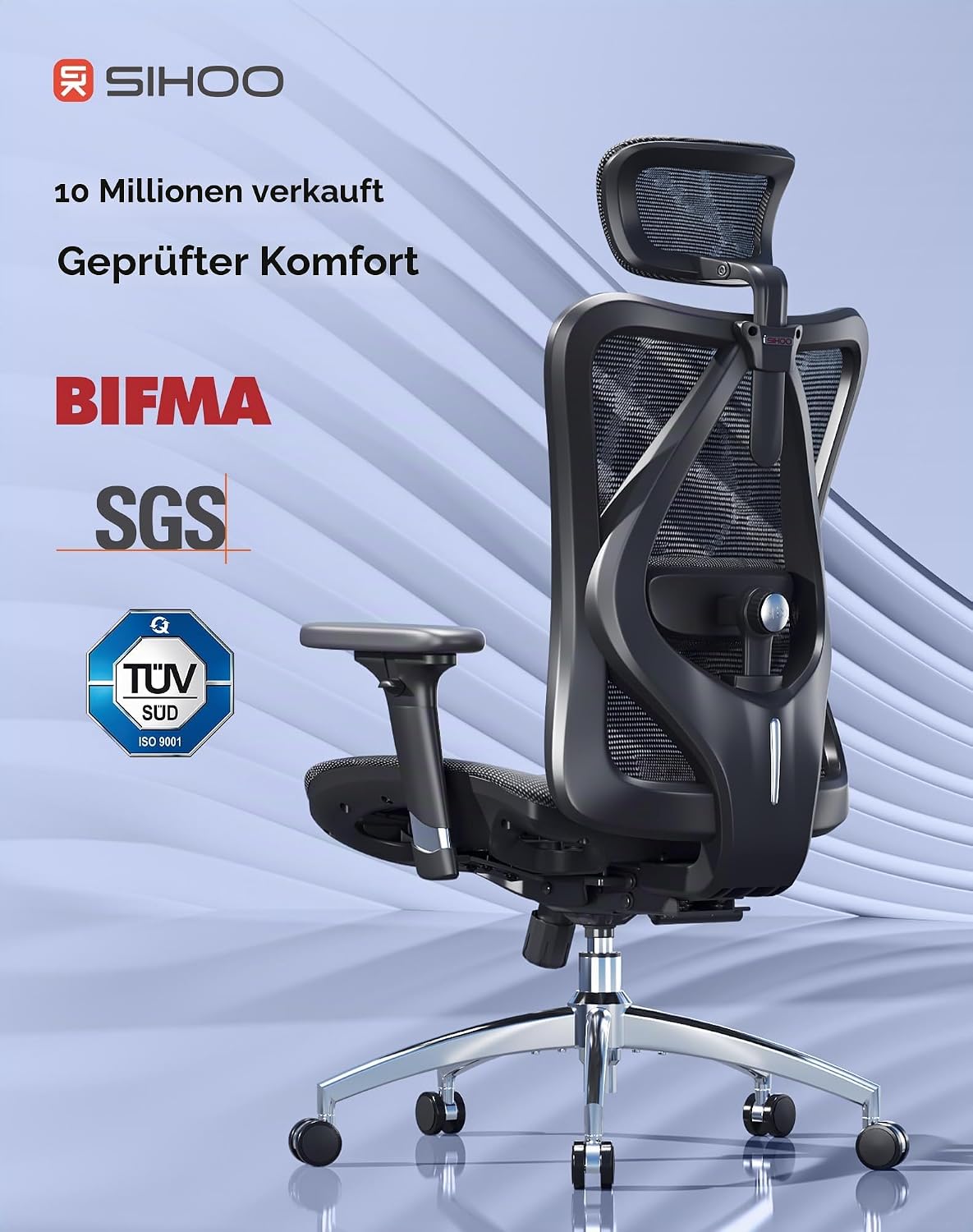 Detalle 1 de SIHOO M57 ergonomischer Bürostuhl bis 150 kg