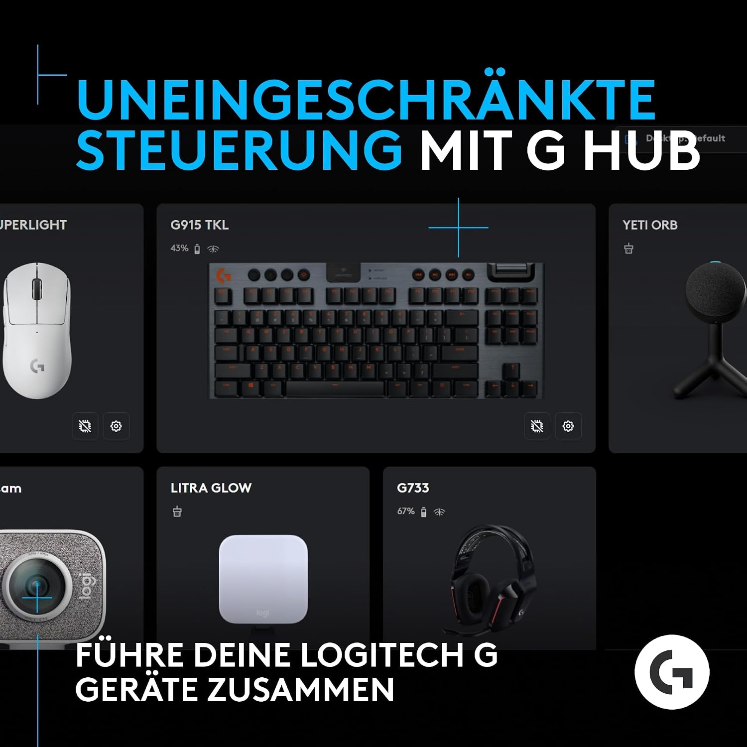Detalle de Logitech G Yeti Orb USB-Gaming-Kondensatormikrofon mit RGB & LIGHTSYNC (Niere) für PC/Mac – Schwarz