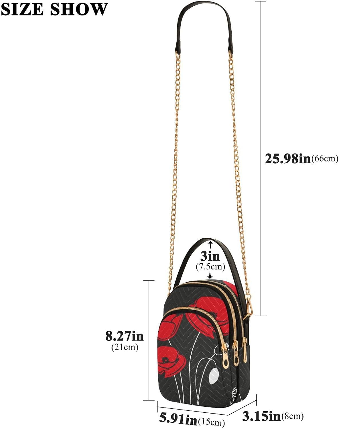 Detalle 2 de Mnsruu Crossbody Bag for Women – Red Poppy on Black, Compact Yet Practical