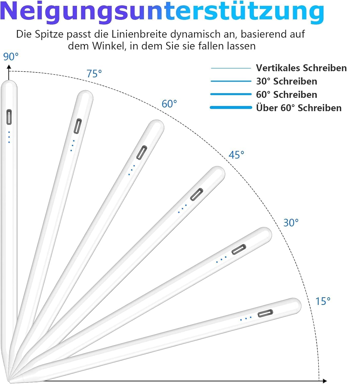 Detalle de Stylus Pen für Android-Touchscreens – 15-Minuten Schnellladung, 2 Ersatzspitzen, kompatibel mit Samsung/Huawei/Phone/Lenovo/XiaoMi