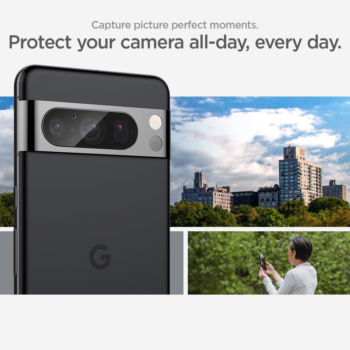 Detalle de Protection d’objectif caméra arrière en verre trempé Spigen Glas.tR EZ Fit pour Google Pixel 8 Pro (2 pièces) – Claire, 9H