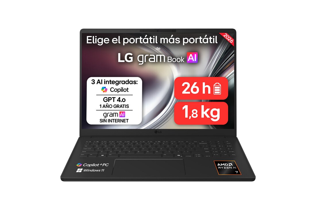 Detalle de LG gramBook 16U55U-G.AU88BN: portátil ligero con Ryzen AI 7, 32 GB RAM y 1 TB SSD para productividad