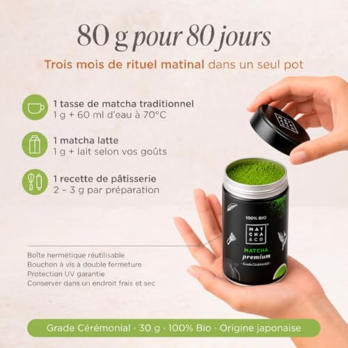 Detalle 2 de Matcha & CO | Thé Matcha Cérémoniel Biologique – Pur et Équilibré (80 g)