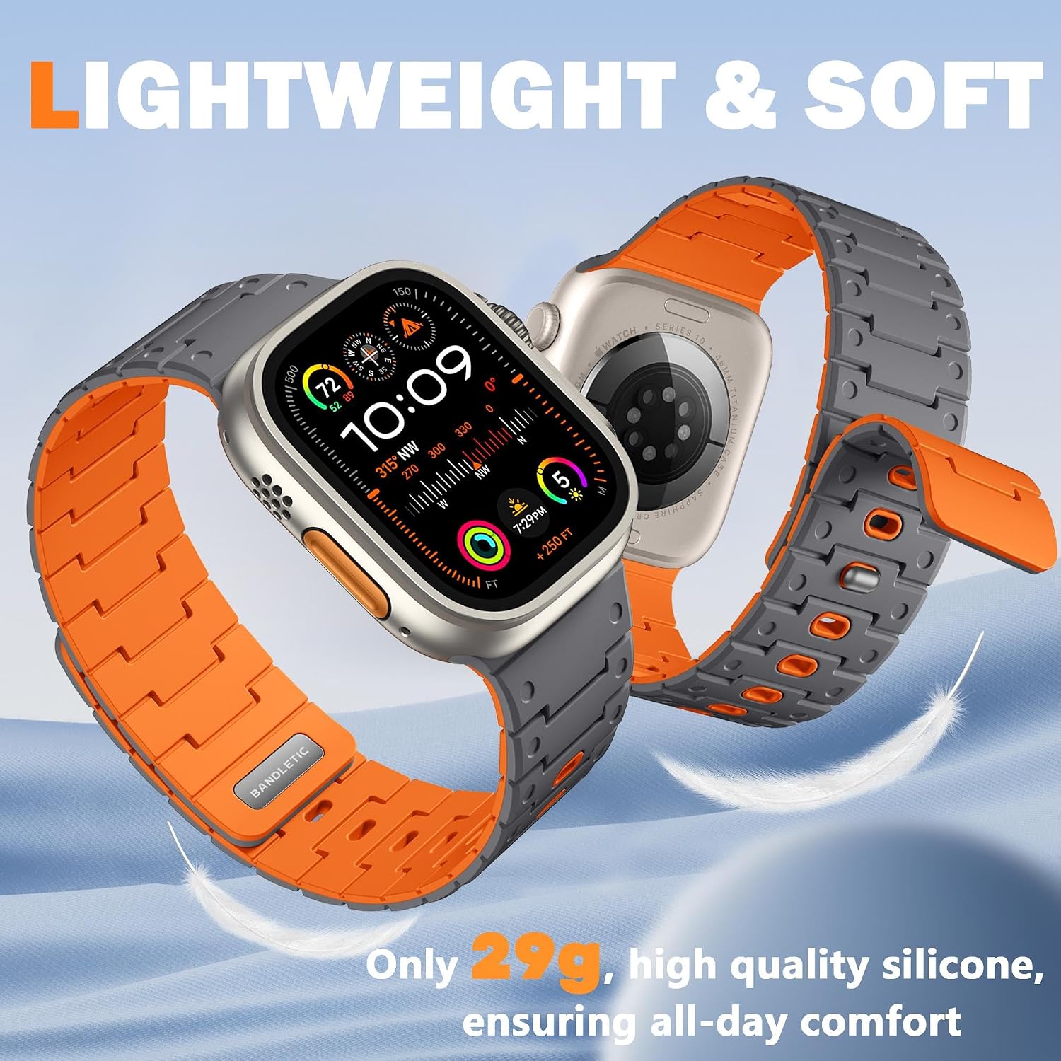 Thumbnail 1 de Bandletic Magnetic Straps for Apple Watch: Soft Silicone, 38–42mm, Grey/Orange