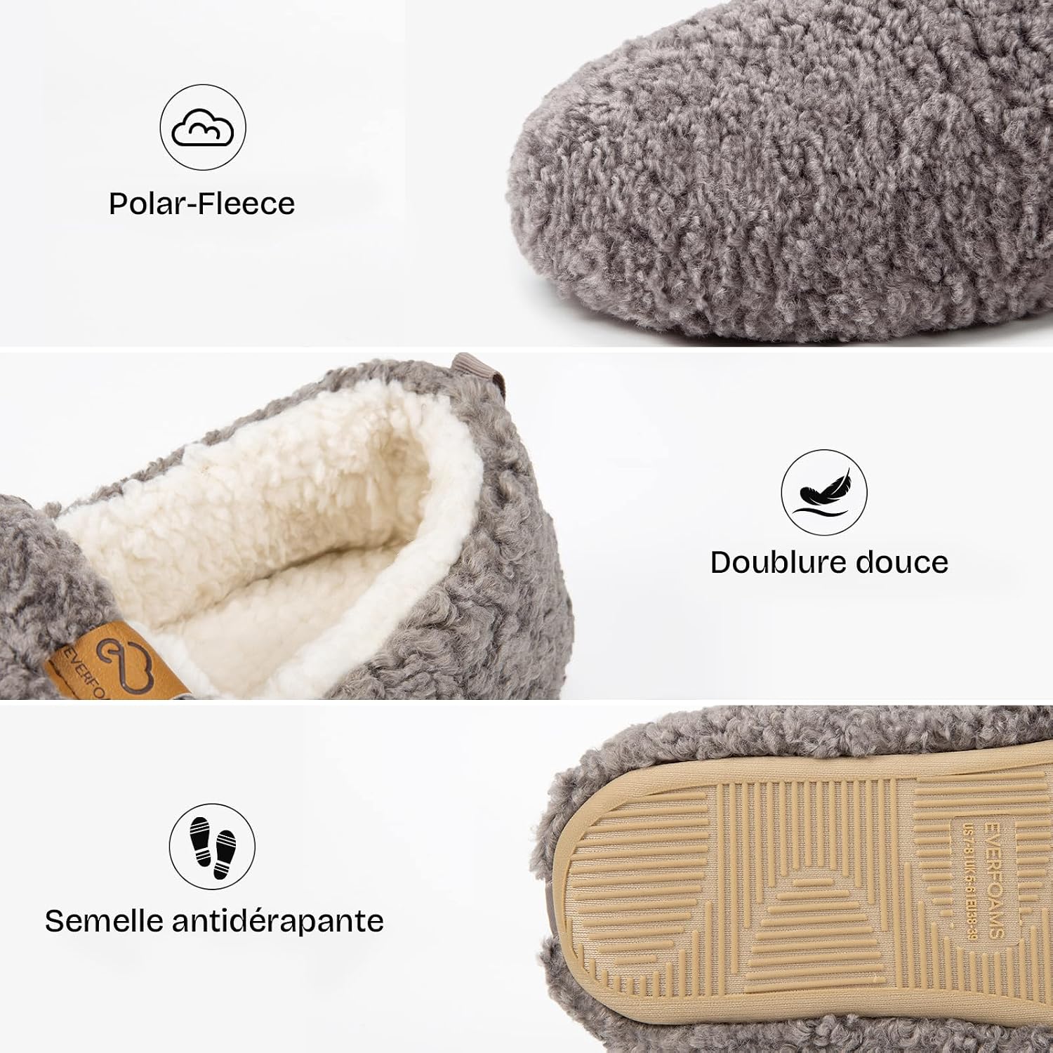 Detalle de EverFoams Chaussons femme chauds en mousse à mémoire et suède/“fausse laine” synthétique, antidérapants