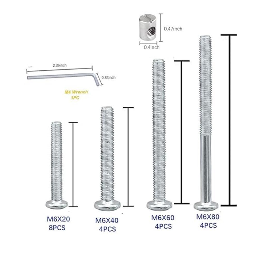 Detalle 2 de LOTOKEMU M6 Furniture Bolt and Barrel Nut Kit, Four Lengths, Zinc-Plated Steel