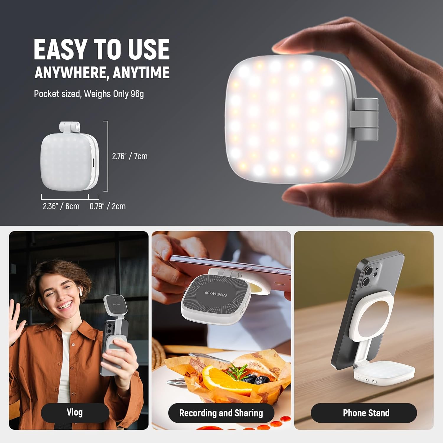 Thumbnail 3 de NEEWER BASICS Magnetic Selfie Light (NL48B) with MagSafe Compatibility, Mirror & CRI 95
