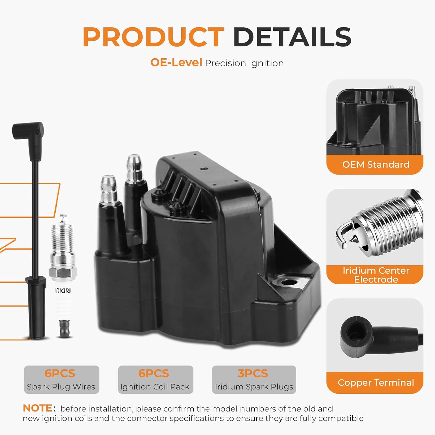 Thumbnail 6 de Autoexact Ignition Coil Packs Iridium Spark Plugs Wires Kit for 1990-2008 Buick/Pontiac/Chevy/Oldsmobile 3.8L V6 (DR39, D555) – 3 Coils, 6 Iridium Plugs, 6 Wires