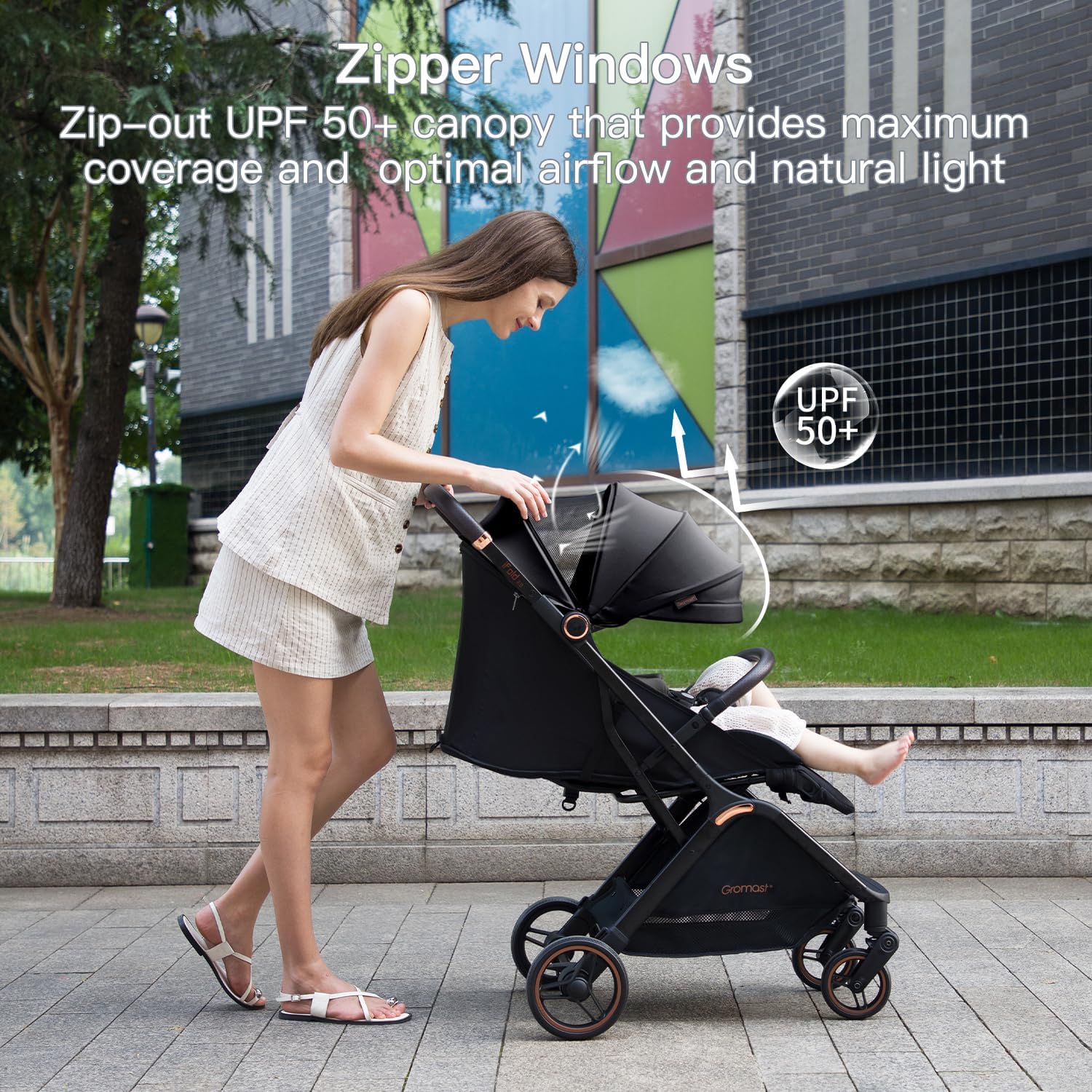 Thumbnail 6 de Gromast Gravity passeggino pieghevole da viaggio con schienale regolabile e tettuccio UPF50+, nero