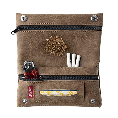 Detalle 2 de HIBRON Porta tabacco Borsello in vera pelle (58105 Marrone) – porta tabacco elegante e funzionale