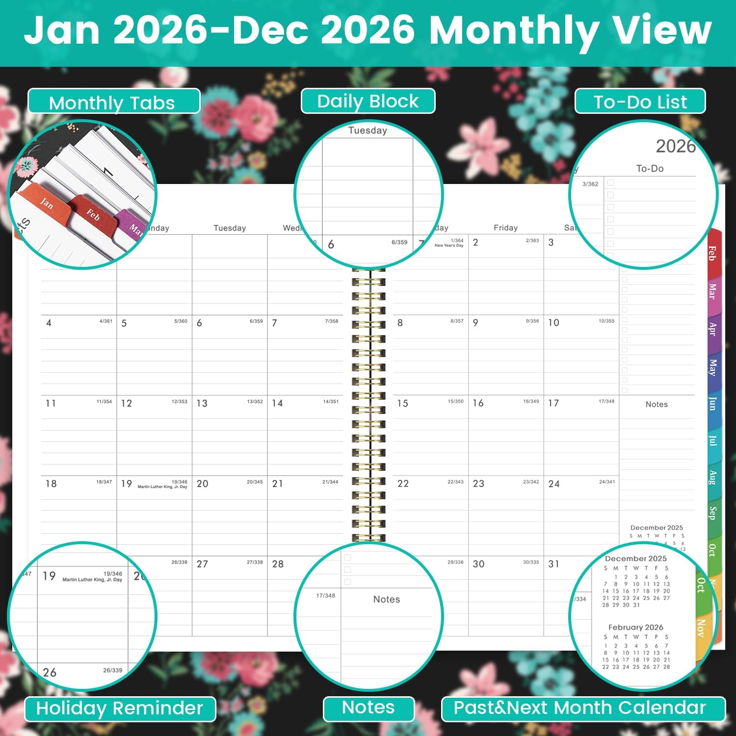 Thumbnail 3 de 2026 Planner: Floral Weekly & Monthly, 9x11 📓