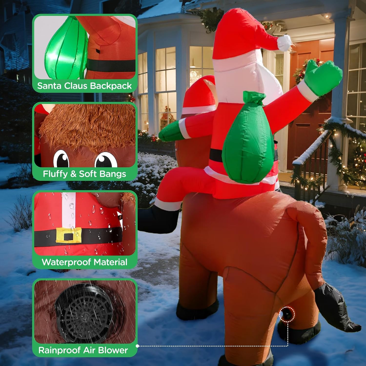 Detalle de Christmas Inflatable Santa and Highland Cow, 6-Foot