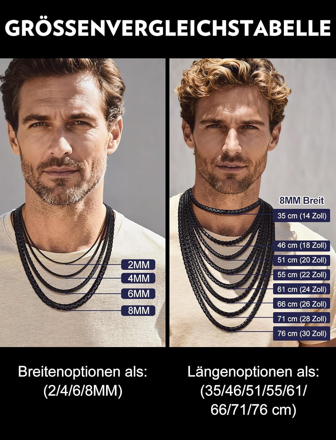 Thumbnail 5 de Bandmax Venezianer-Halskette aus 316L Edelstahl (Herren & Damen) – Gliederkette 2/4/6/8 mm, Länge 35–76 cm