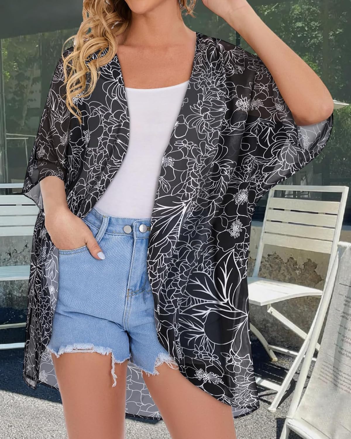Detalle de CHICGAL kimono cardigan Floral cover-up