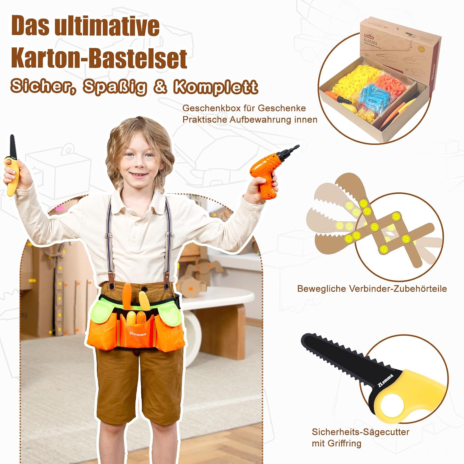 Detalle de ZLemma Karton-Baukasten mit Werkzeugen (401-teilig) ab 6 Jahren – 3D-STEM Bastelset mit Sicherheitsringen