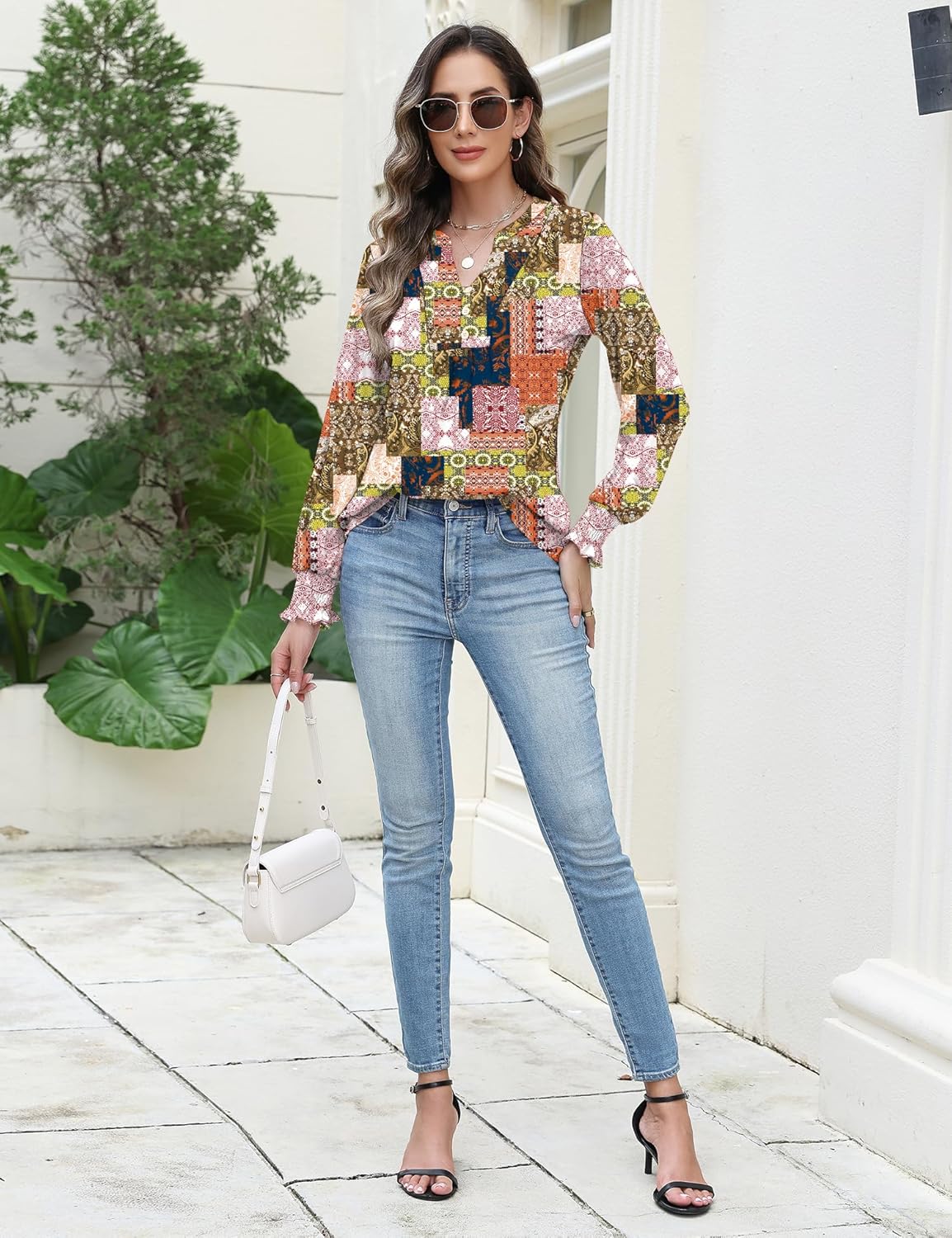 Thumbnail 5 de Rapbin Damen Bluse mit V-Ausschnitt, Knopfleiste und T-Shirt-Optik – kurzarm Sommer-Tunika