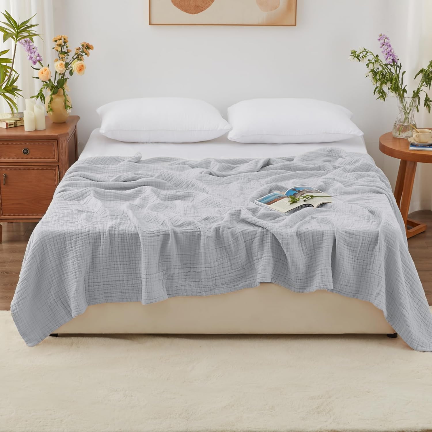 Thumbnail 1 de Love's cabin Muslin Blanket 108x90 Light Grey