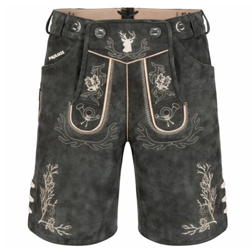 Detalle de PAULGOS Herren Trachten Lederhose HK3 + Träger, Echtes Leder, Größe 56, Grau