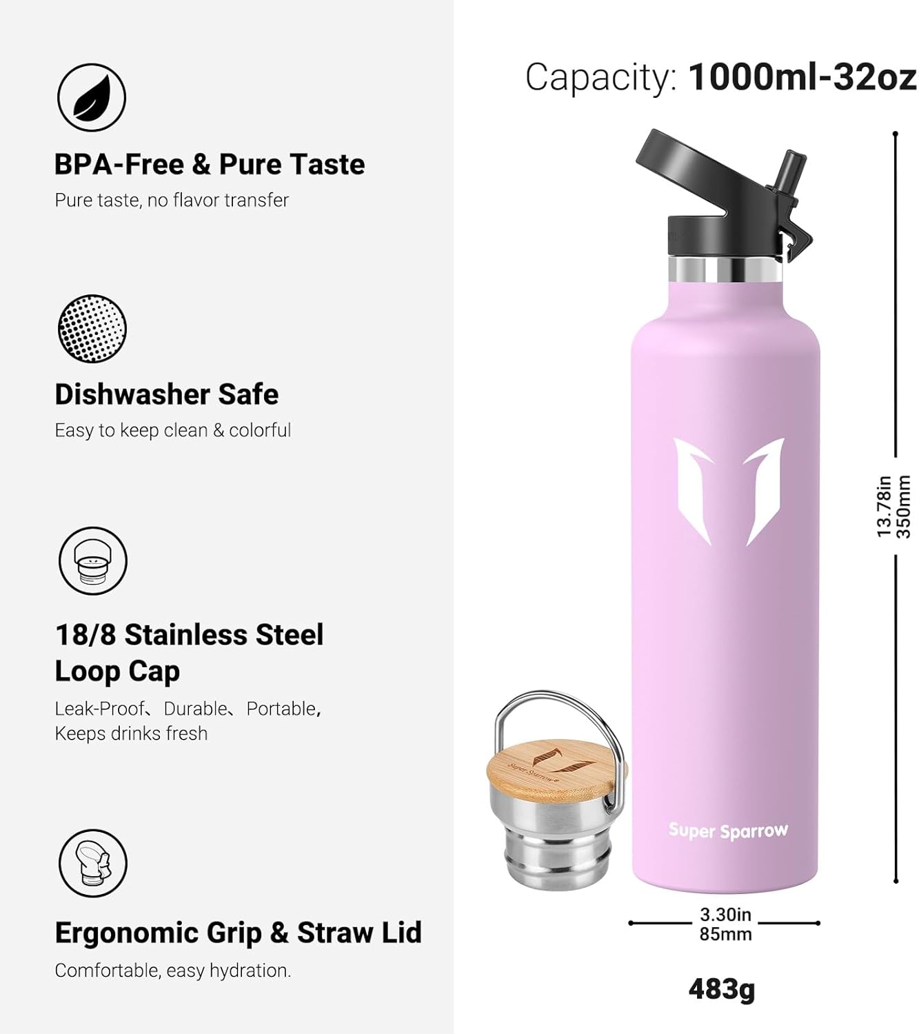 Detalle de Super Sparrow Botella Acero Inoxidable 750ml 💧